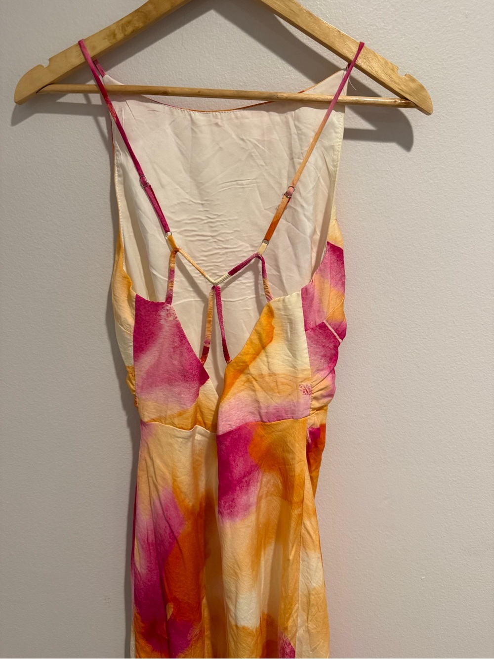 Bobbles & Lace Dress S Pink Orange Floral Backless Maxi Wedding Guest Luau - Picture 7 of 14